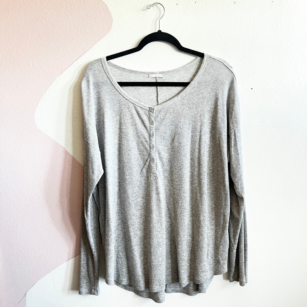 Gap Waffle Knit Thermal‎ Henley Top Women's Gray XXL Layering Y2K